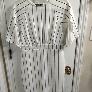 Boohoo White Dress with Black Stripes